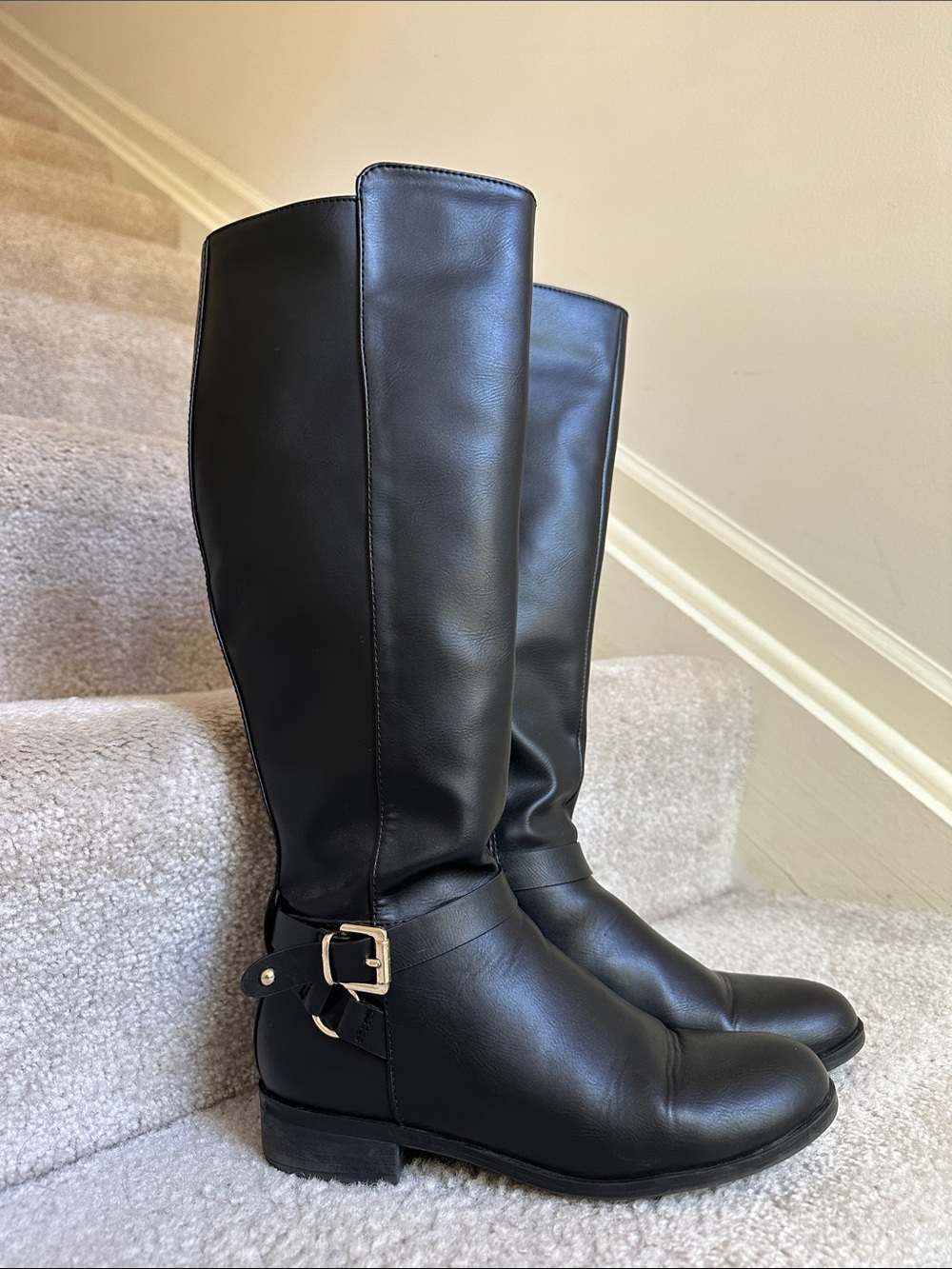 Aldo Black Over-the-Knee Riding Boots with Buckle Accent